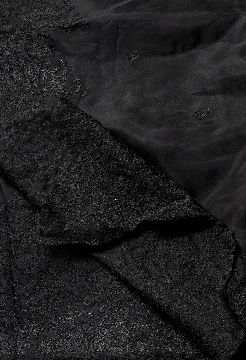 Online Shopping for Black Pure Embroidery Organza Saree with Hand Block Prints from Andhra Pradesh at Unnatisilks.com India
