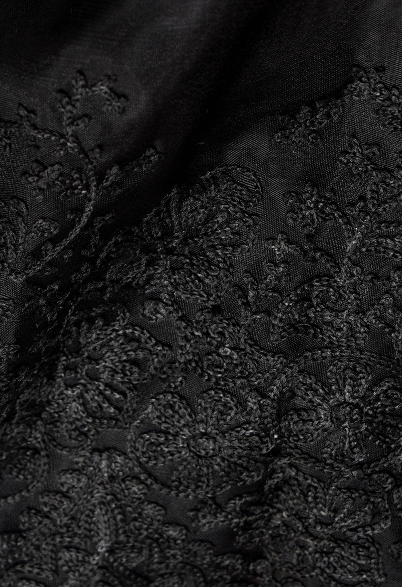 Online Shopping for Black Pure Embroidery Organza Saree with Hand Block Prints from Andhra Pradesh at Unnatisilks.com India
