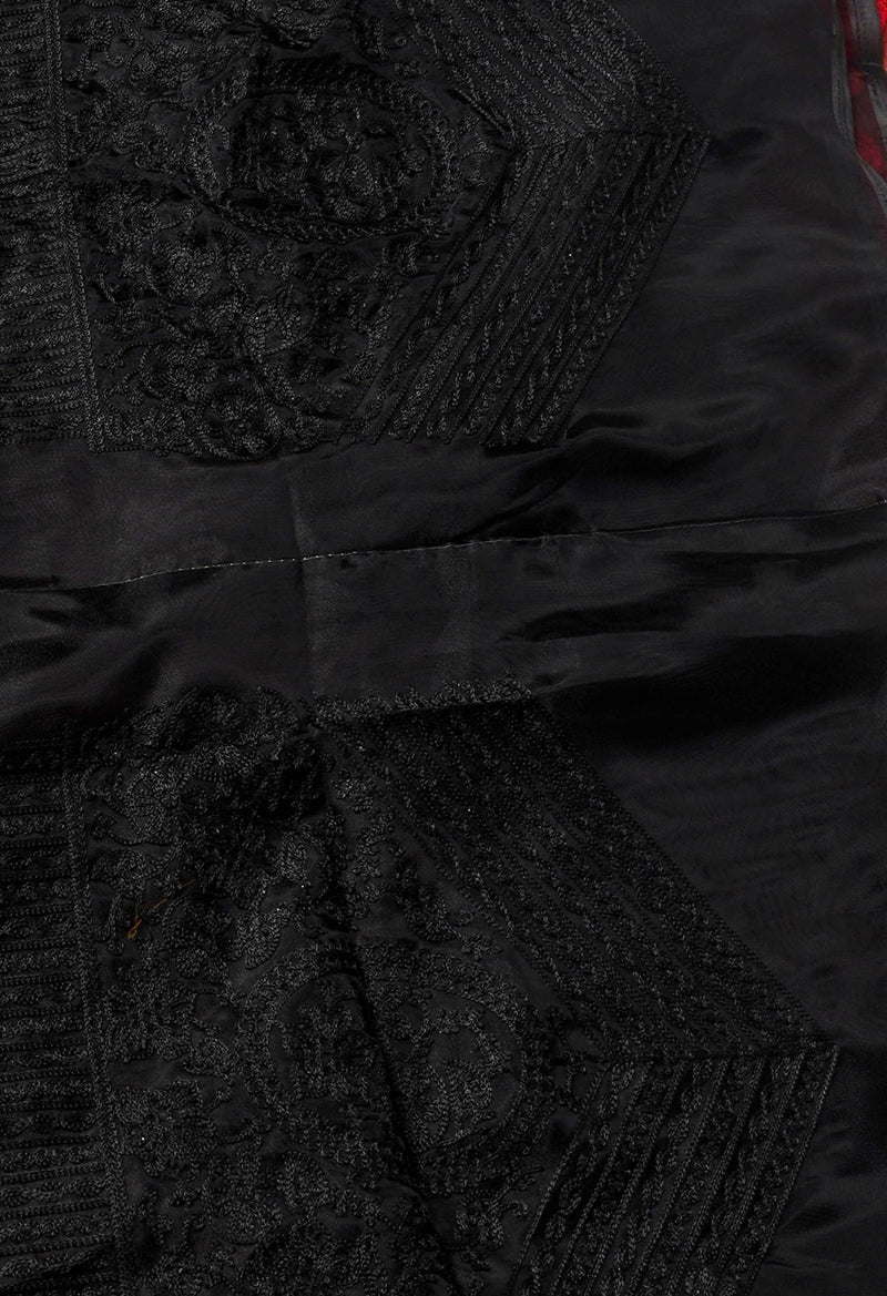 Online Shopping for Black Pure Embroidery Organza Saree with Hand Block Prints from Andhra Pradesh at Unnatisilks.com India
