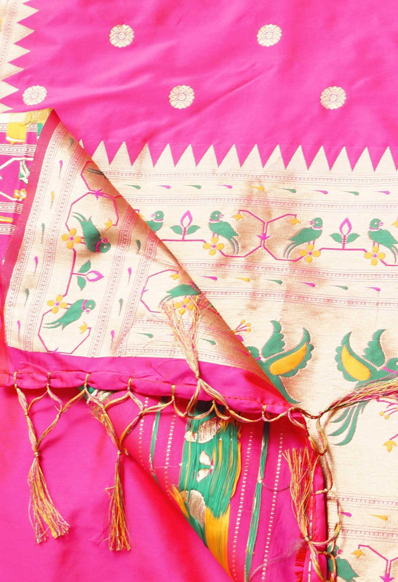 Online Shopping for Pink  Paithani Silk Saree with Weaving from Uttar Pradesh at Unnatisilks.com India
