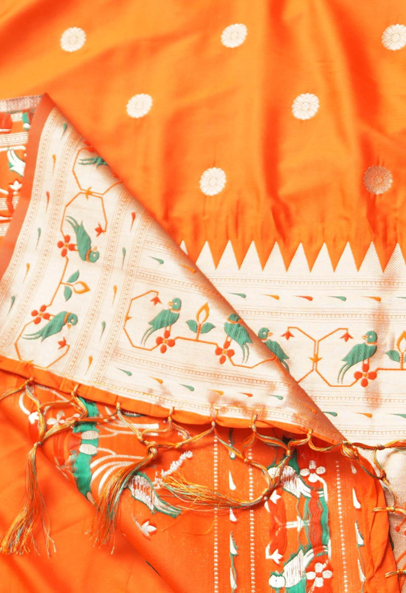 Online Shopping for Orange  Paithani Silk Saree with Weaving from Uttar Pradesh at Unnatisilks.com India

