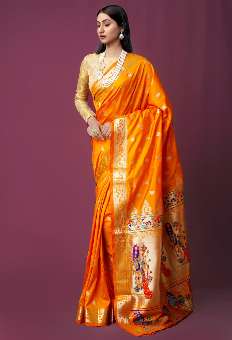 Orange  Paithani Silk Saree