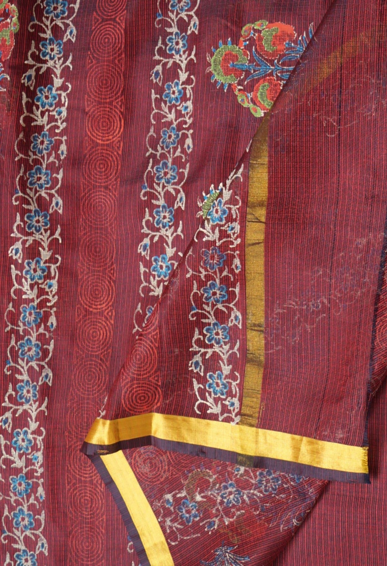 Online Shopping for Maroon Pure Kota Hand Block Print Silk Saree with Weaving from Uttar Pradesh at Unnatisilks.com India
