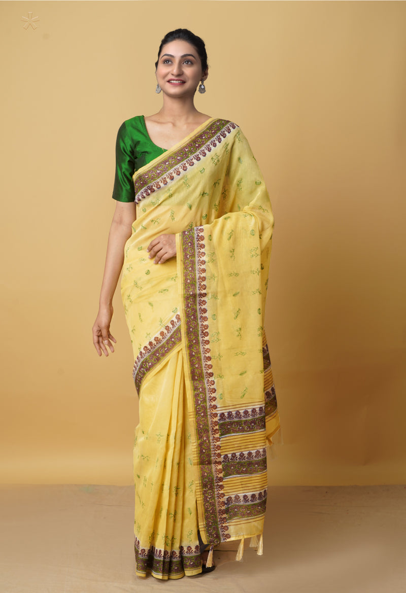 Brown  Cross Stitched Embroidered Sico Saree-UNM62536