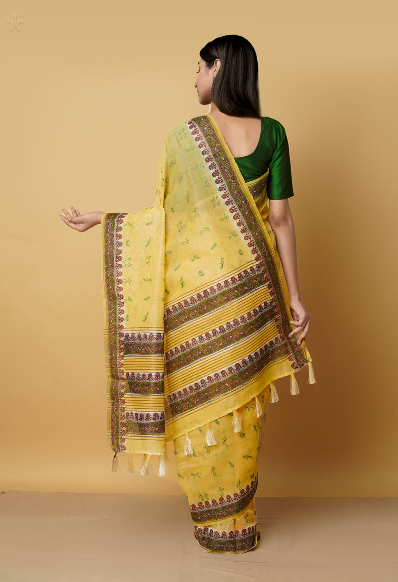 Brown  Cross Stitched Embroidered Sico Saree-UNM62536
