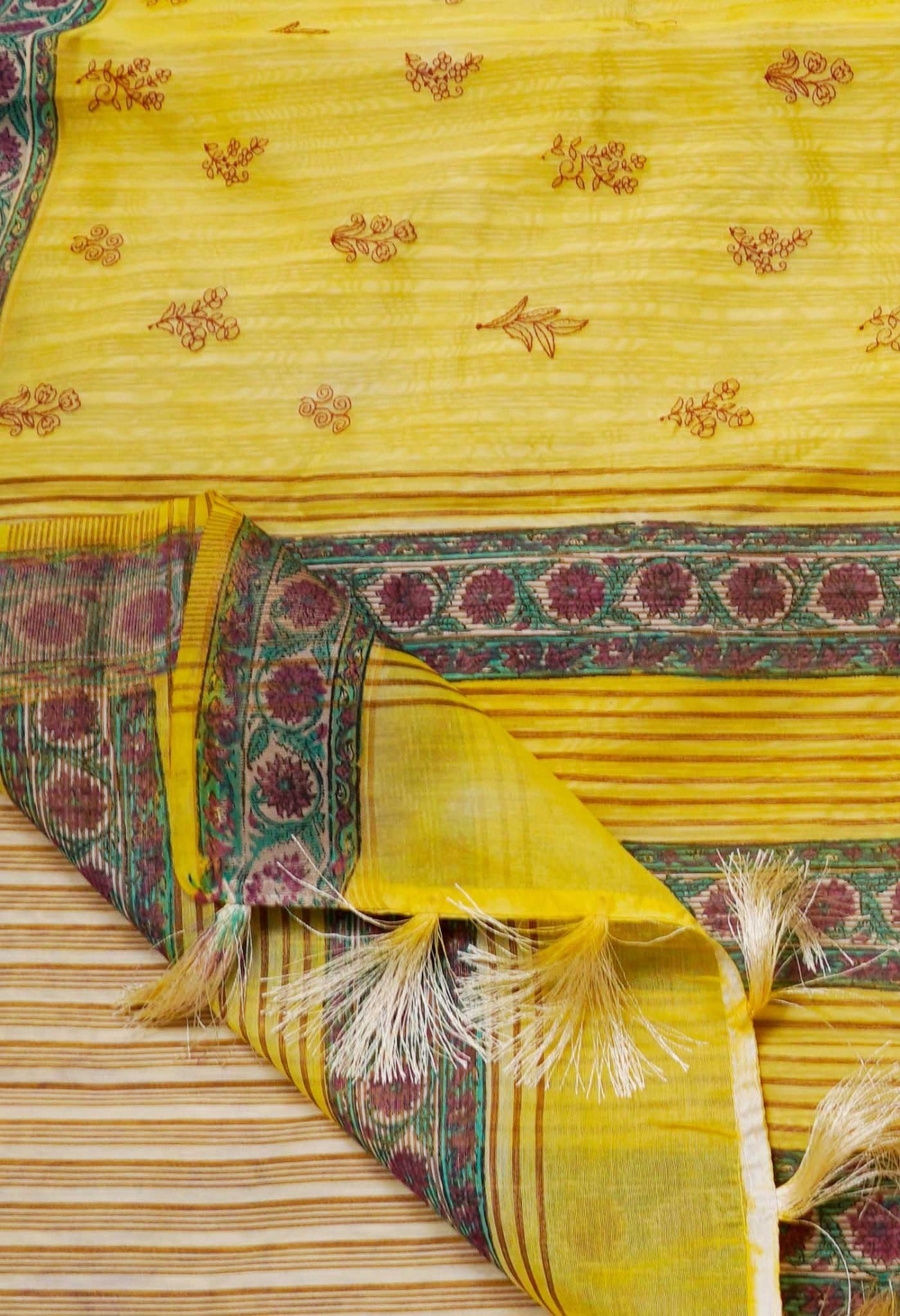 Yellow  Cross Stitched Embroidered Sico Saree