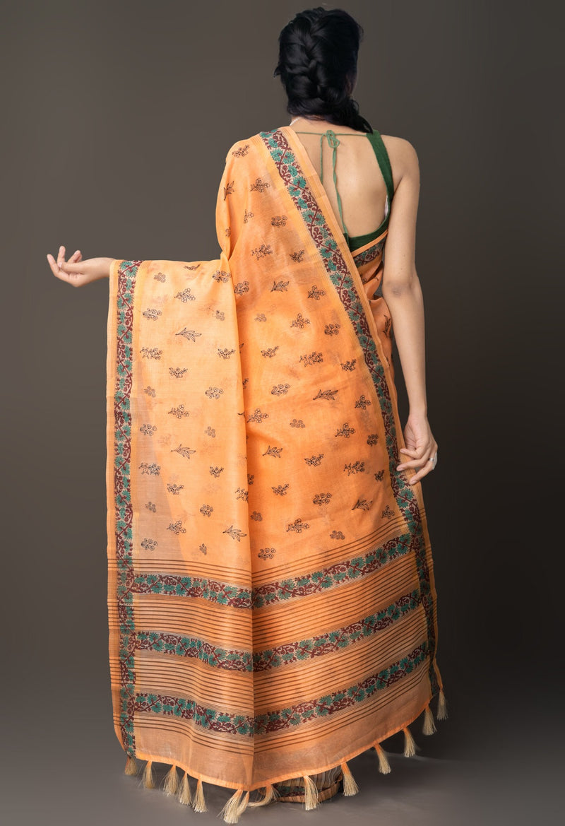 Online Shopping for Orange  Cross Stitched Embroidered Sico Saree with Embroidery from Madhya Pradesh at Unnatisilks.com India
