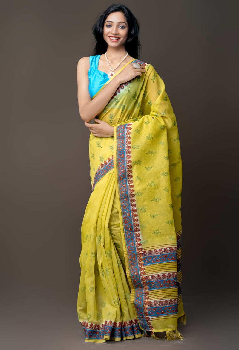 Online Shopping for Yellow  Cross Stitched Embroidered Sico Saree with Embroidery from Madhya Pradesh at Unnatisilks.com India
