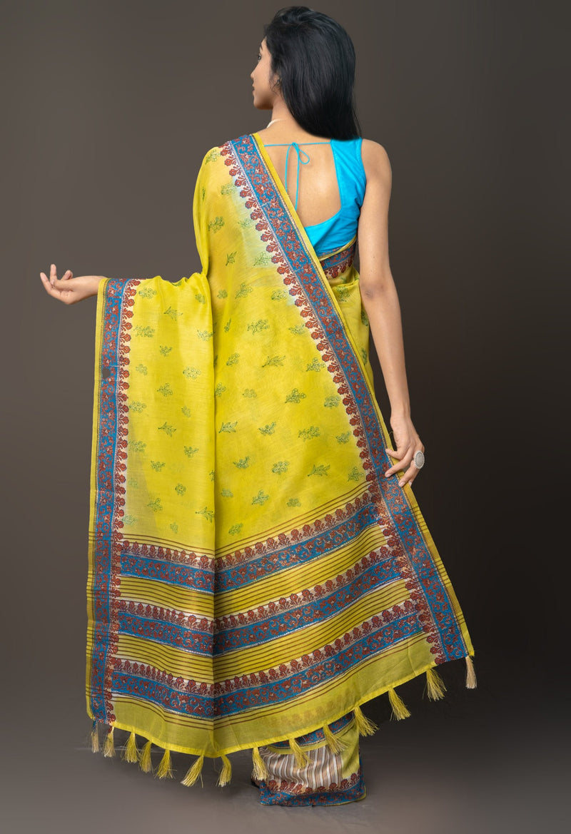 Online Shopping for Yellow  Cross Stitched Embroidered Sico Saree with Embroidery from Madhya Pradesh at Unnatisilks.com India
