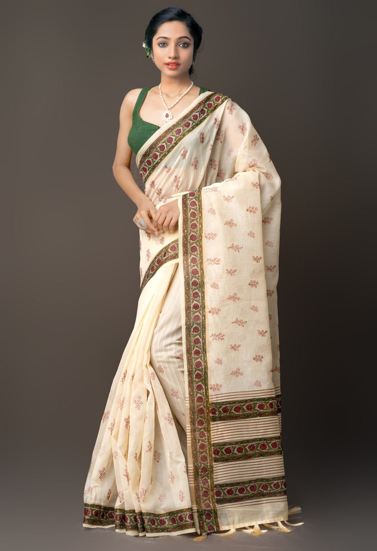 Online Shopping for Cream  Cross Stitched Embroidered Sico Saree with Embroidery from Madhya Pradesh at Unnatisilks.com India

