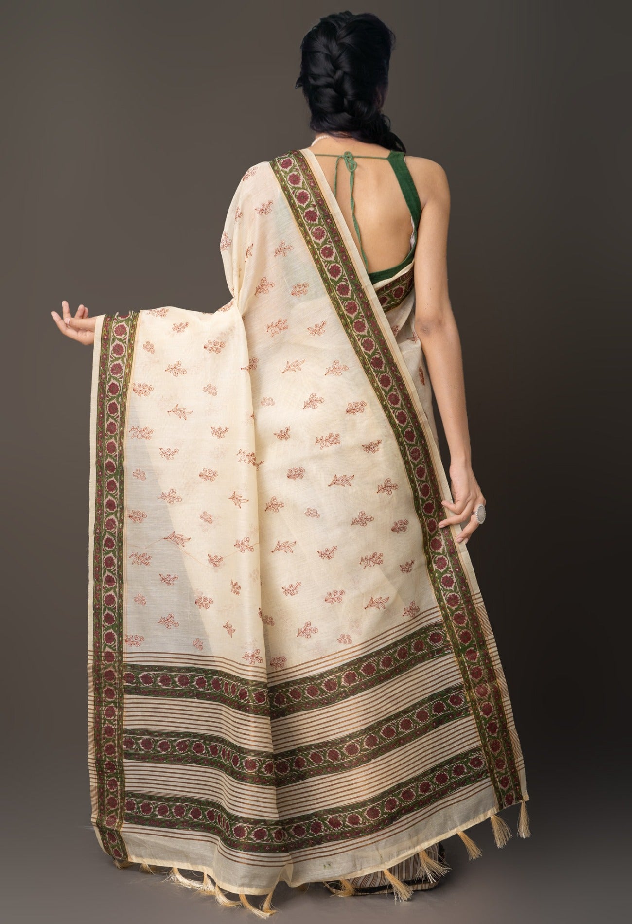 Online Shopping for Cream  Cross Stitched Embroidered Sico Saree with Embroidery from Madhya Pradesh at Unnatisilks.com India
