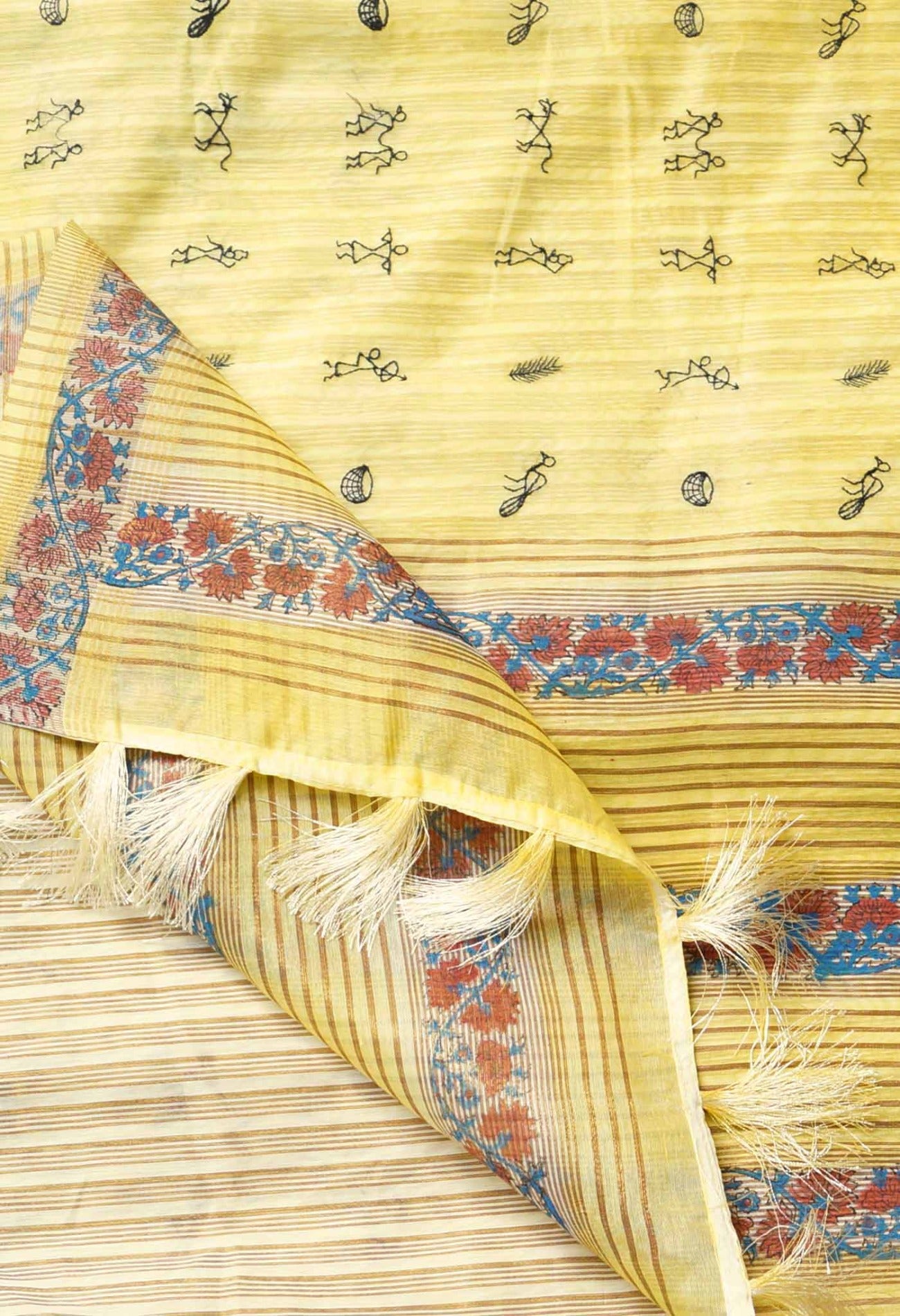 Yellow Cross Stitched Embroidered Sico Saree