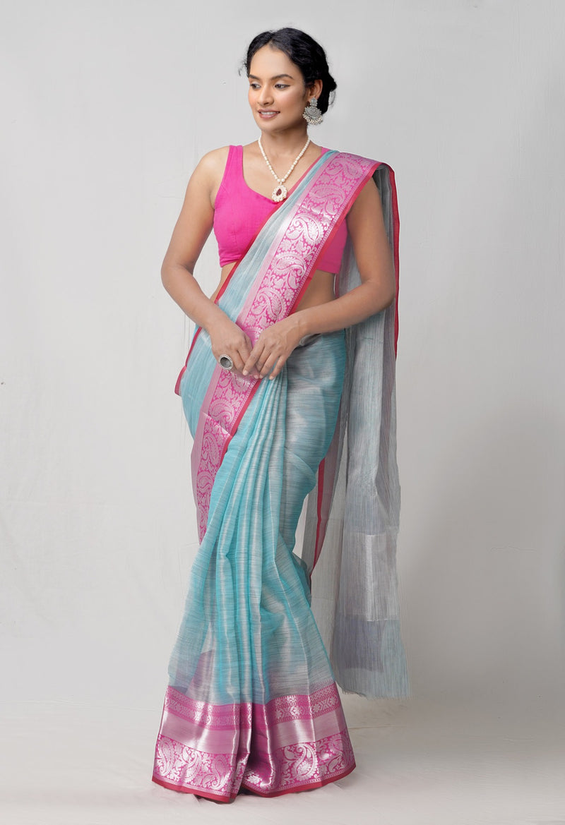 Online Shopping for Blue  Kota Tissue Saree with Weaving from Uttar Pradesh at Unnatisilks.com India
