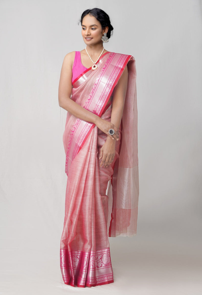 Online Shopping for Peach Pink  Kota Tissue Saree with Weaving from Rajasthan at Unnatisilks.com India
