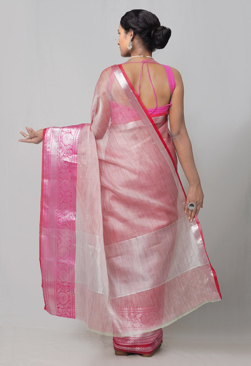 Online Shopping for Peach Pink  Kota Tissue Saree with Weaving from Rajasthan at Unnatisilks.com India

