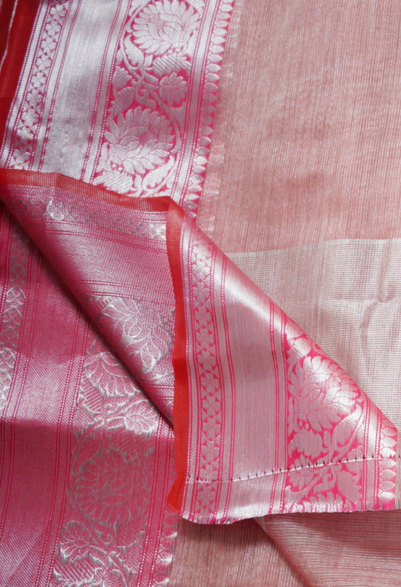 Peach Pink  Kota Tissue Saree