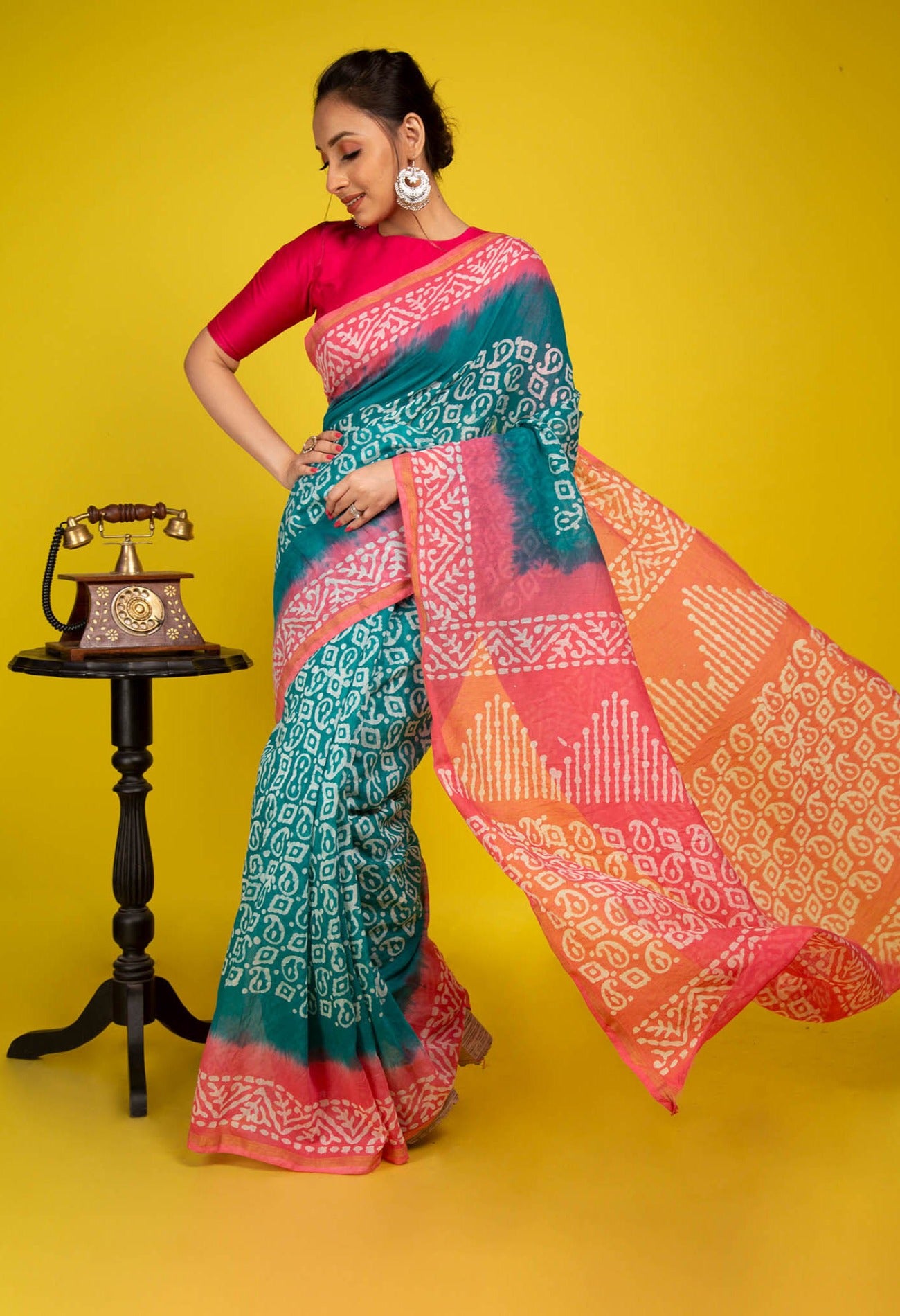 Online Shopping for Blue Pure Wax Batik Chanderi  Cotton Saree with Tie-N-Dye from Rajasthan at Unnatisilks.com India
