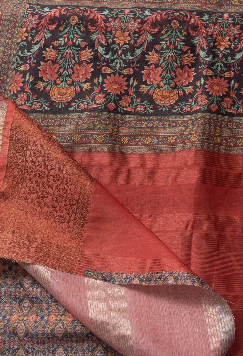 Online Shopping for Multi  Fusion Kalamkari Maheshwari Sico Saree with Weaving from Uttar Pradesh at Unnatisilks.com India
