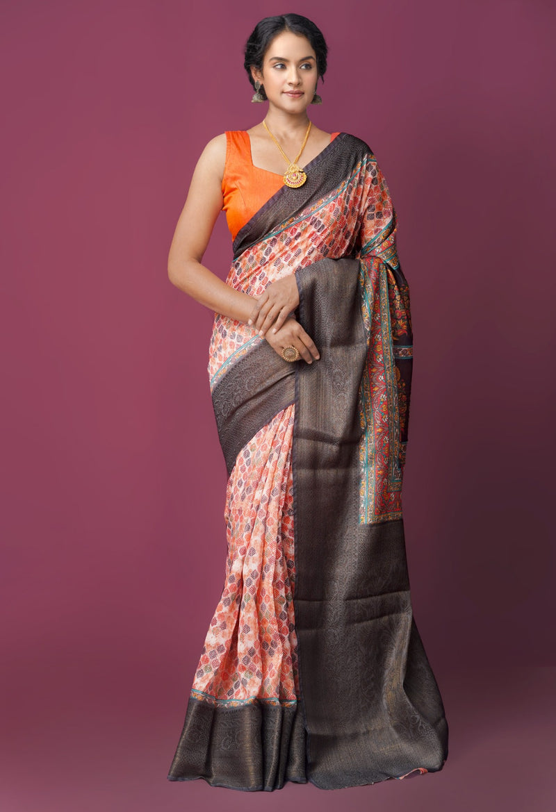 Online Shopping for Multi  Fusion Kalamkari Maheshwari Sico Saree with Weaving from Uttar Pradesh at Unnatisilks.com India
