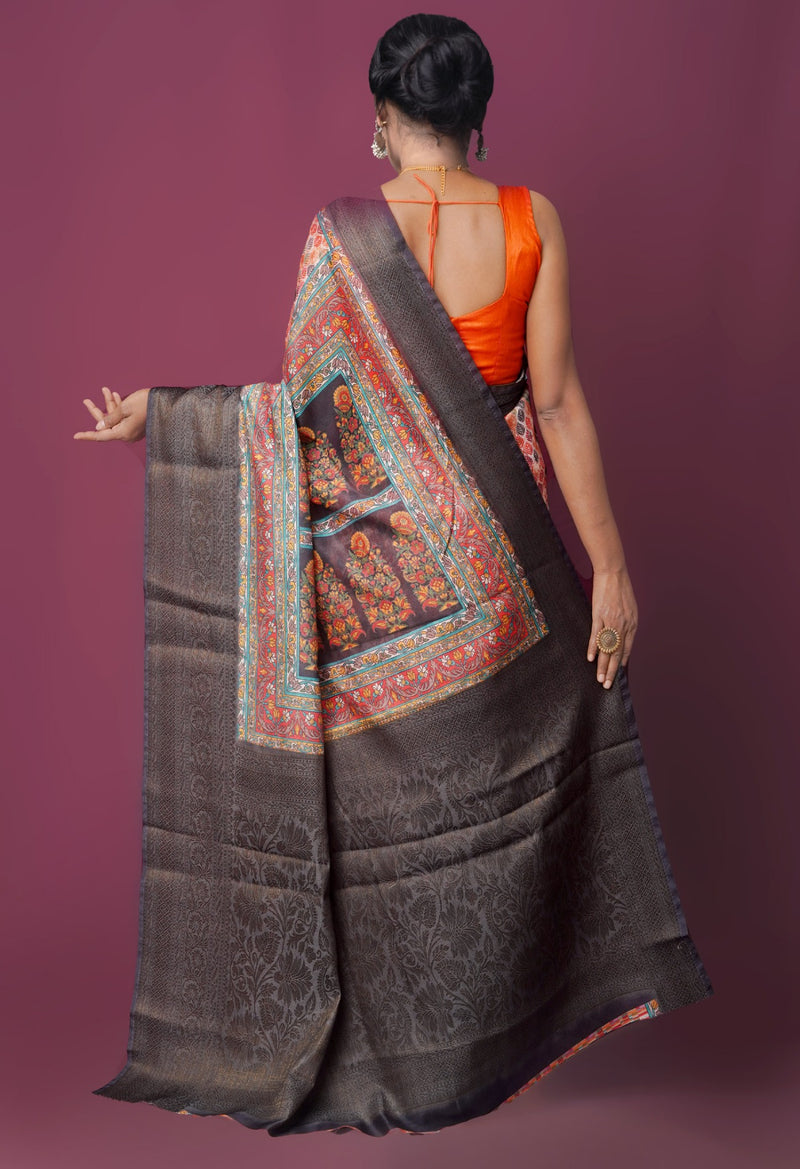 Online Shopping for Multi  Fusion Kalamkari Maheshwari Sico Saree with Weaving from Uttar Pradesh at Unnatisilks.com India

