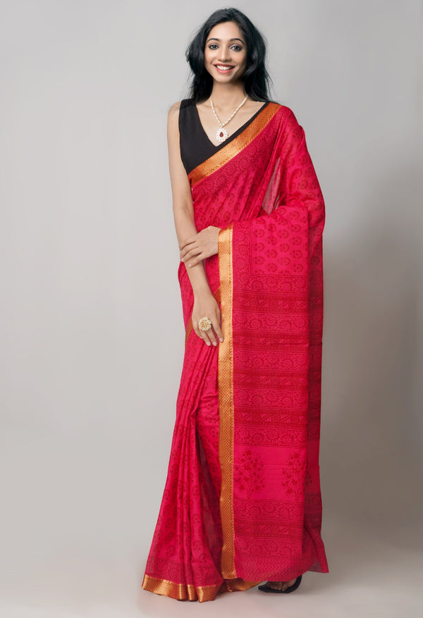 Online Shopping for Pink Pure Bagh venkatagiri Superfine Cotton Saree with Bagh from Andhra Pradesh at Unnatisilks.com India
