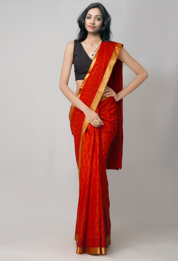 Online Shopping for Red Pure Bagh venkatagiri Superfine Cotton Saree with Bagh from Andhra Pradesh at Unnatisilks.com India
