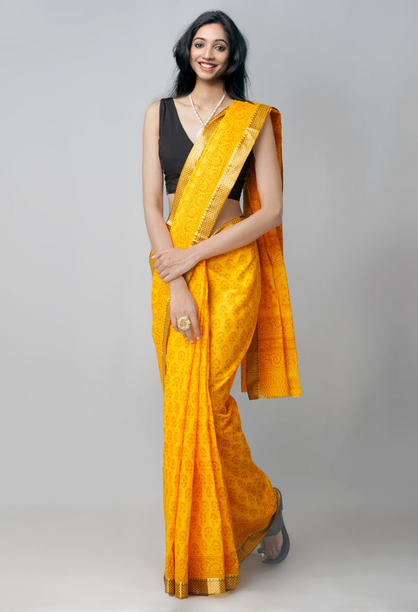 Online Shopping for Yellow Pure Bagh venkatagiri Superfine Cotton Saree with Bagh from Andhra Pradesh at Unnatisilks.com India
