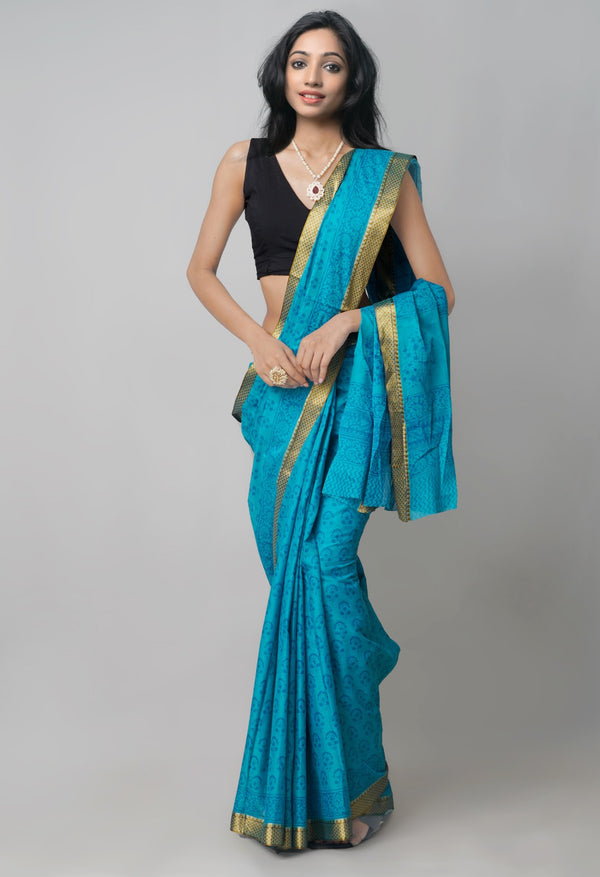 Online Shopping for Blue Pure Bagh venkatagiri Superfine Cotton Saree with Bagh from Andhra Pradesh at Unnatisilks.com India
