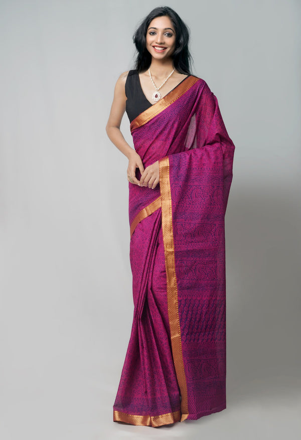 Purple Pure Bagh venkatagiri Superfine Cotton Saree