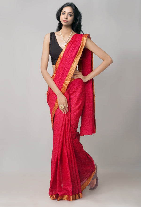 Online Shopping for Red Pure Bagh venkatagiri Superfine Cotton Saree with Bagh from Andhra Pradesh at Unnatisilks.com India
