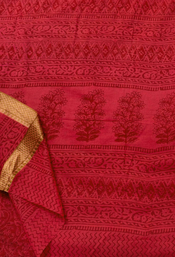 Red Pure Bagh venkatagiri Superfine Cotton Saree