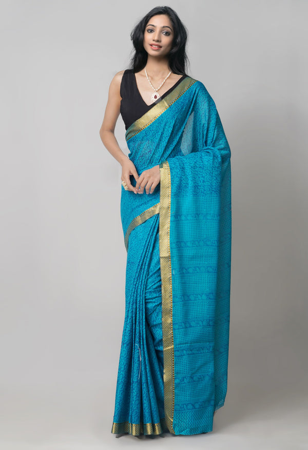 Online Shopping for Blue Pure Bagh venkatagiri Superfine Cotton Saree with Bagh from Andhra Pradesh at Unnatisilks.com India
