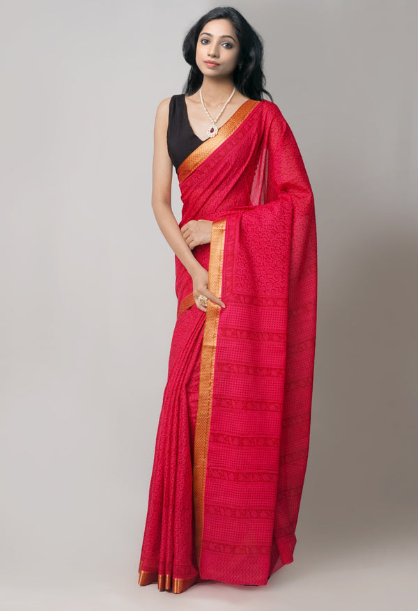 Online Shopping for Pink Pure Bagh venkatagiri Superfine Cotton Saree with Bagh from Andhra Pradesh at Unnatisilks.com India
