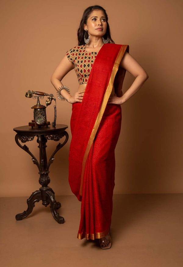 Online Shopping for Red Pure Bagh venkatagiri Superfine Cotton Saree with Bagh from Andhra Pradesh at Unnatisilks.com India
