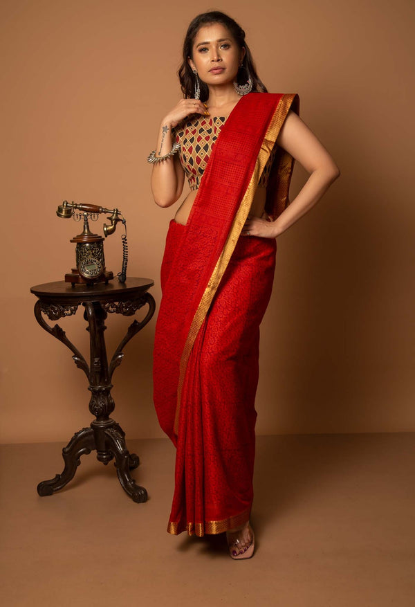 Red Pure Bagh venkatagiri Superfine Cotton Saree-unm62604