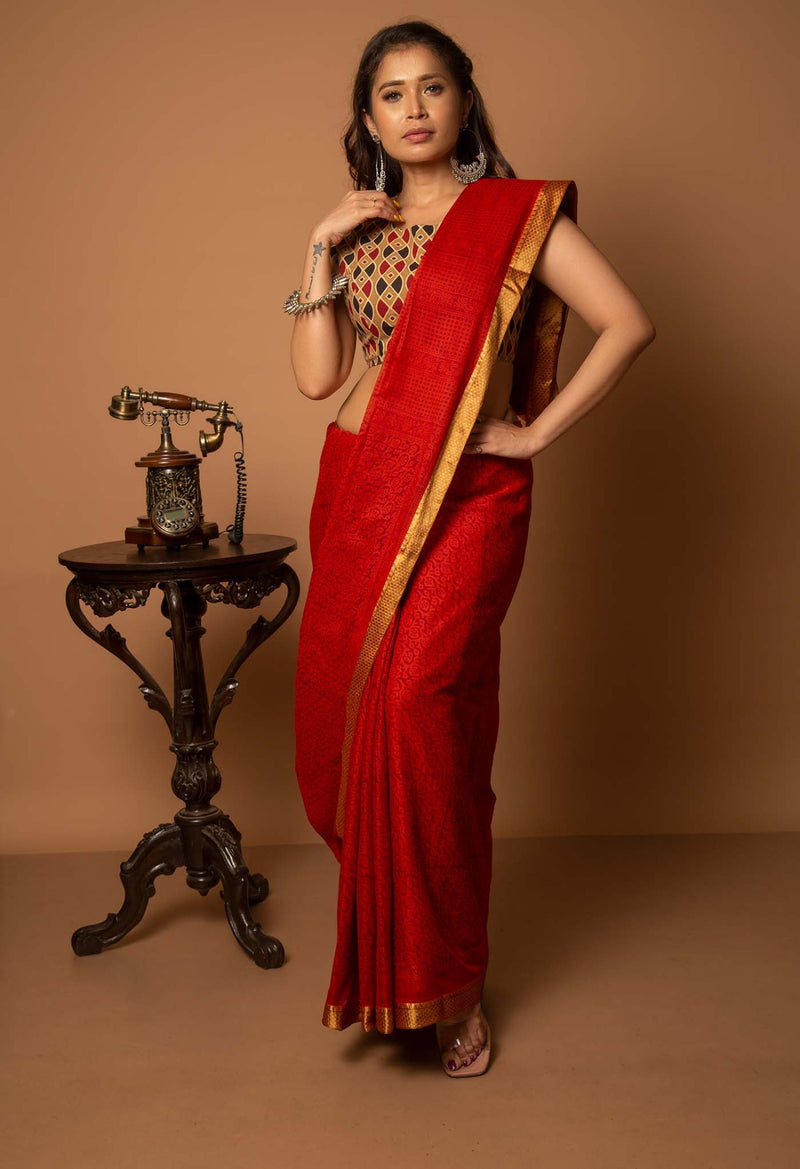 Red Pure Bagh venkatagiri Superfine Cotton Saree-unm62604