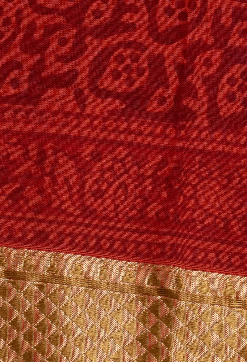 Online Shopping for Red Pure Bagh venkatagiri Superfine Cotton Saree with Bagh from Andhra Pradesh at Unnatisilks.com India
