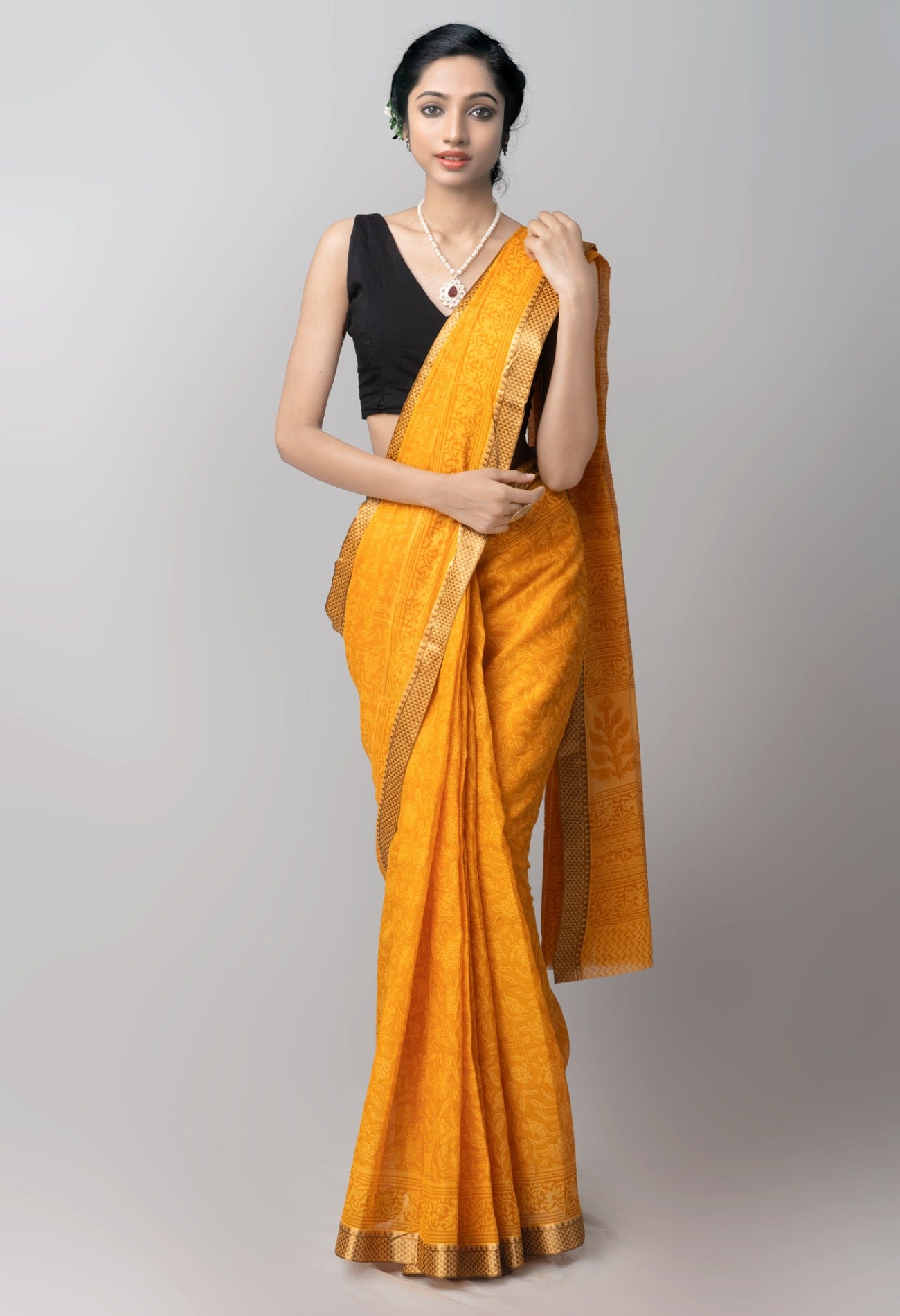 Online Shopping for Orange Pure Bagh venkatagiri Superfine Cotton Saree with Bagh from Andhra Pradesh at Unnatisilks.com India
