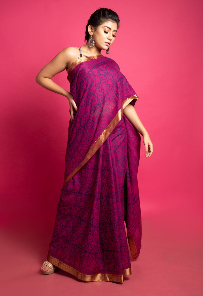 Online Shopping for Purple Pure Bagh venkatagiri Superfine Cotton Saree with Bagh from Andhra Pradesh at Unnatisilks.com India
