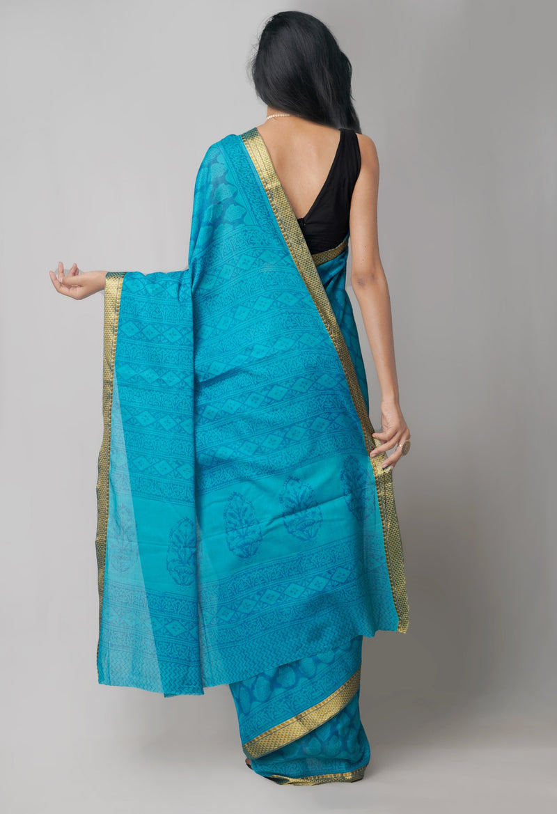 Online Shopping for Blue Pure Bagh venkatagiri Superfine Cotton Saree with Bagh from Andhra Pradesh at Unnatisilks.com India
