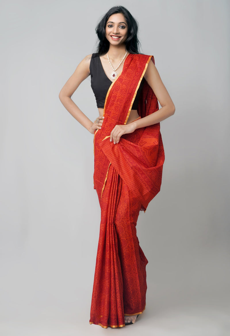 Online Shopping for Red Pure Bagh venkatagiri Superfine Cotton Saree with Bagh from Andhra Pradesh at Unnatisilks.com India
