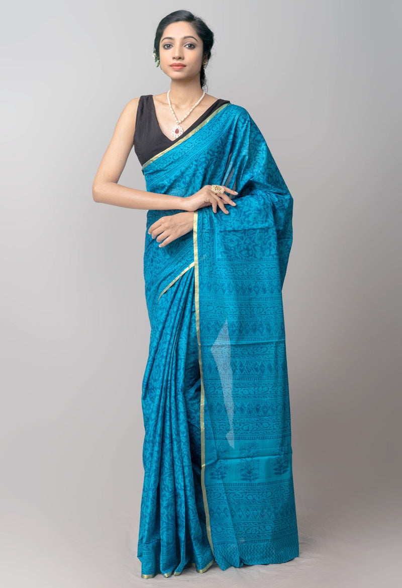 Online Shopping for Blue Pure Bagh venkatagiri Superfine Cotton Saree with Bagh from Andhra Pradesh at Unnatisilks.com India
