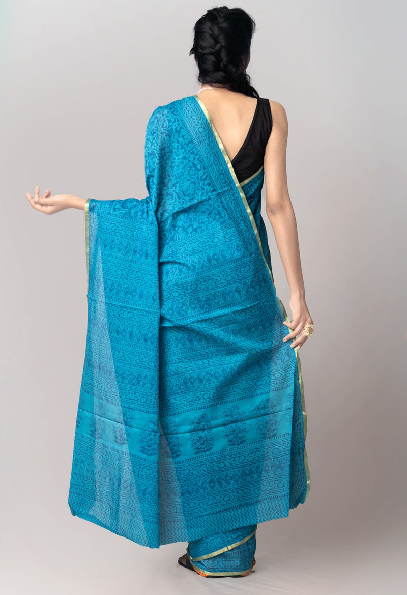 Online Shopping for Blue Pure Bagh venkatagiri Superfine Cotton Saree with Bagh from Andhra Pradesh at Unnatisilks.com India
