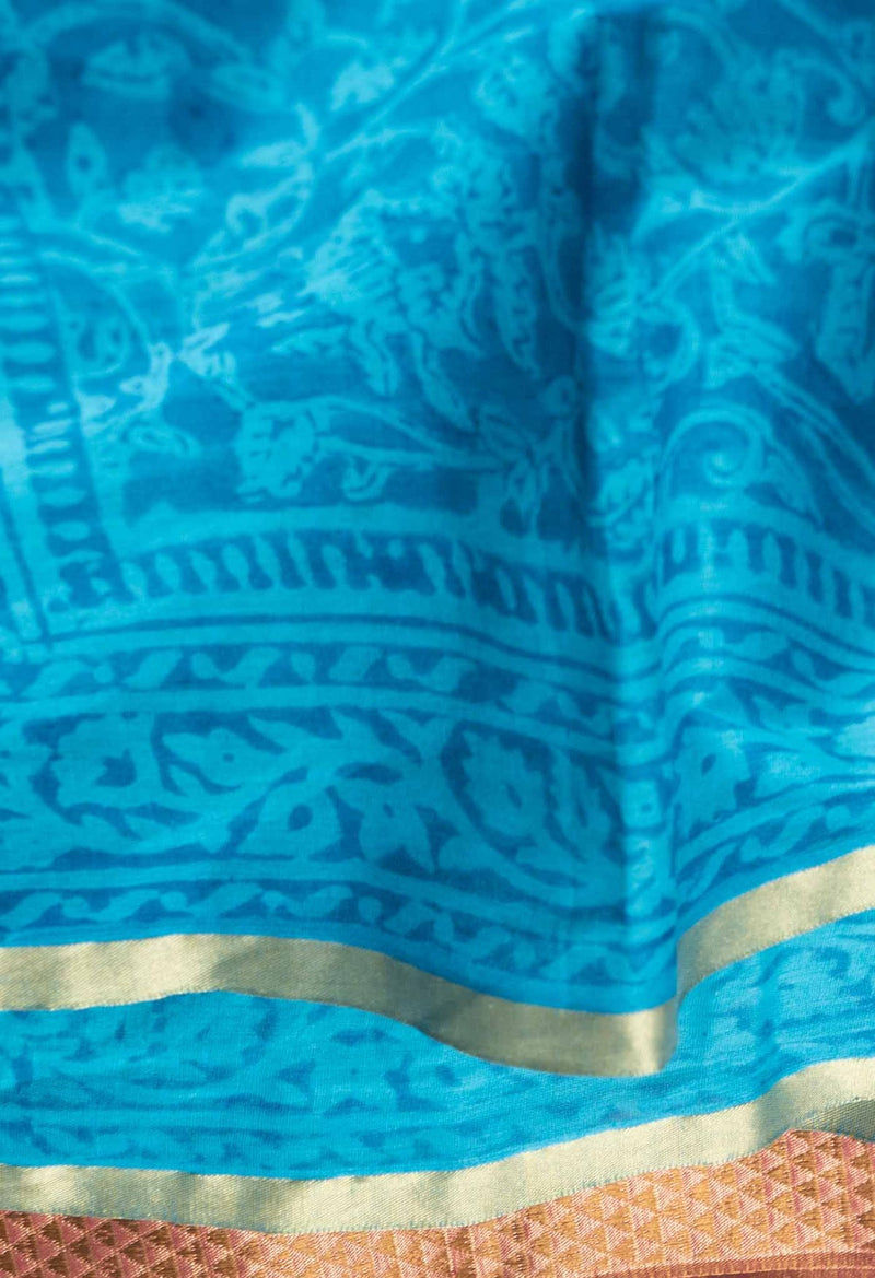 Online Shopping for Blue Pure Bagh venkatagiri Superfine Cotton Saree with Bagh from Andhra Pradesh at Unnatisilks.com India
