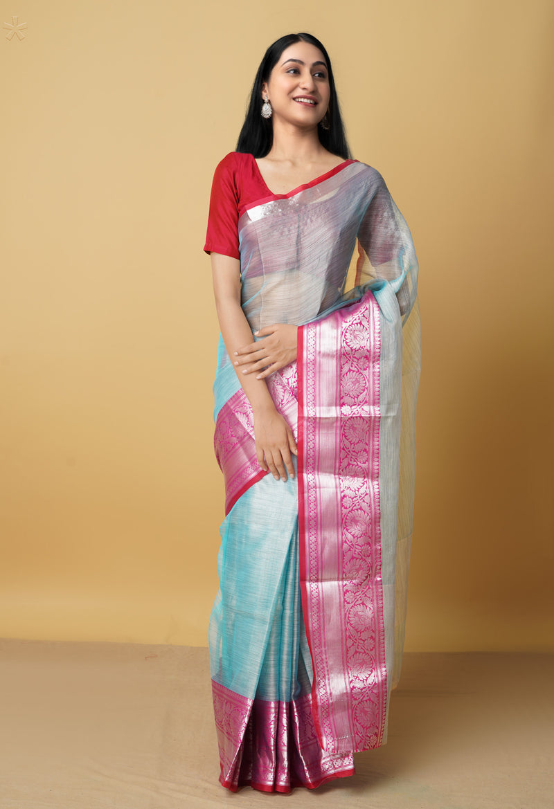 Blue  Kota Tissue Saree