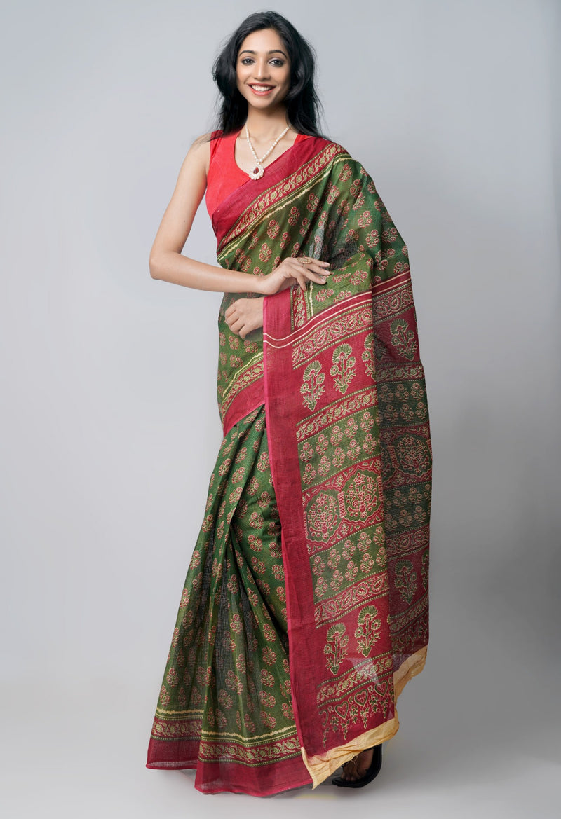 Online Shopping for Green Pure Kota With Graffiti Prints Cotton Saree with Fancy/Ethnic Prints from Rajasthan at Unnatisilks.com India
