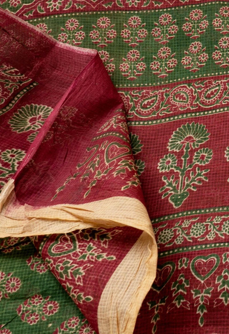 Green Pure Kota With Graffiti Prints Cotton Saree-UNM62658
