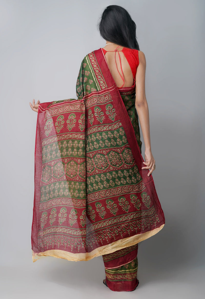 Online Shopping for Green Pure Kota With Graffiti Prints Cotton Saree with Fancy/Ethnic Prints from Rajasthan at Unnatisilks.com India
