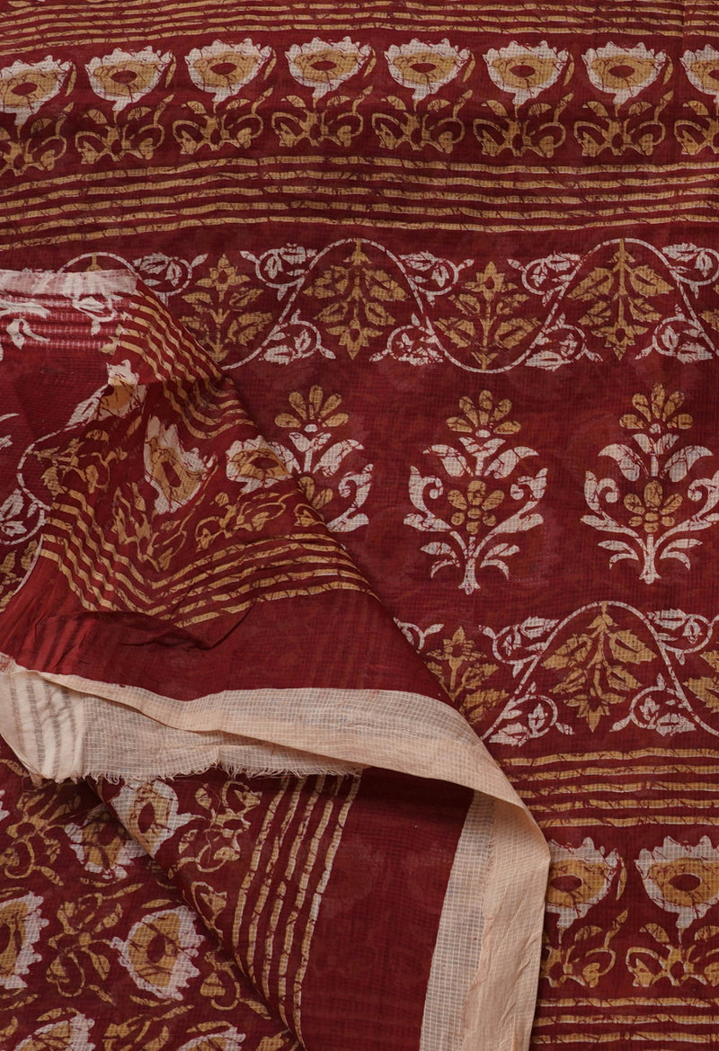 Red Pure Kota With Graffiti Prints Cotton Saree-UNM62663