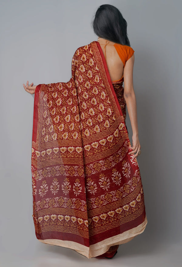 Online Shopping for Red Pure Kota With Graffiti Prints Cotton Saree with Fancy/Ethnic Prints from Rajasthan at Unnatisilks.com India

